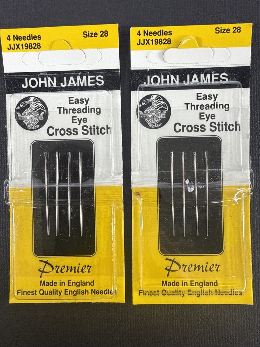 2 Packs John James Easy Threading Cross Stitch Needles Size 28 NOS
